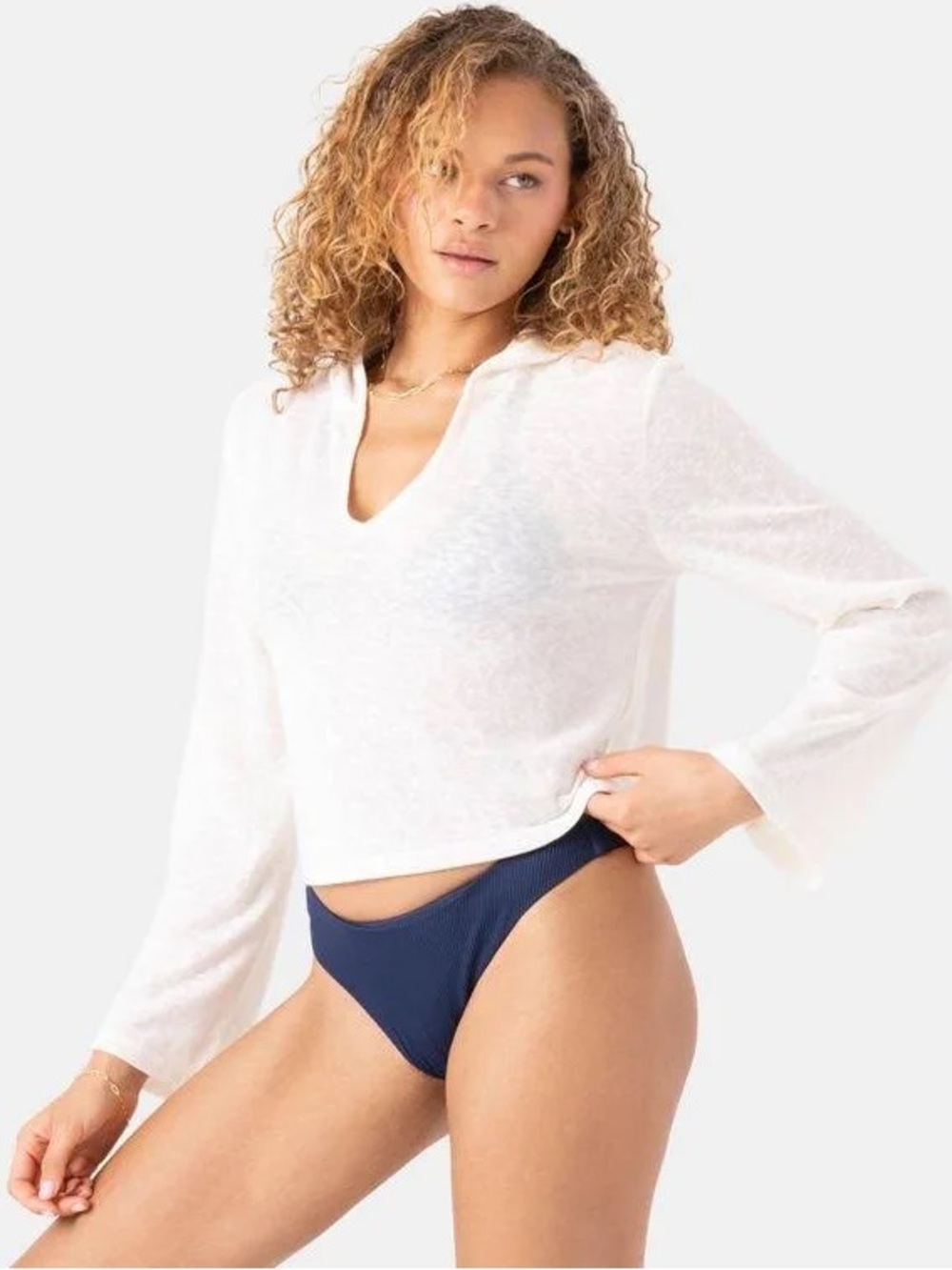 Roxy White Open Knit Pullover beach sweater